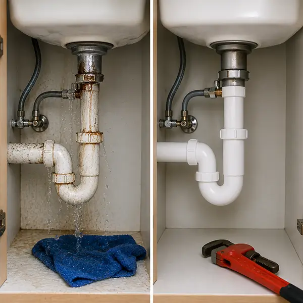 Emergency plumbing technician responding to an urgent pipe leak in Houston